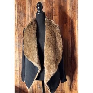 Hollister Womens Sweater Cardigan Brown Faux Fur Collar Black Small S‎